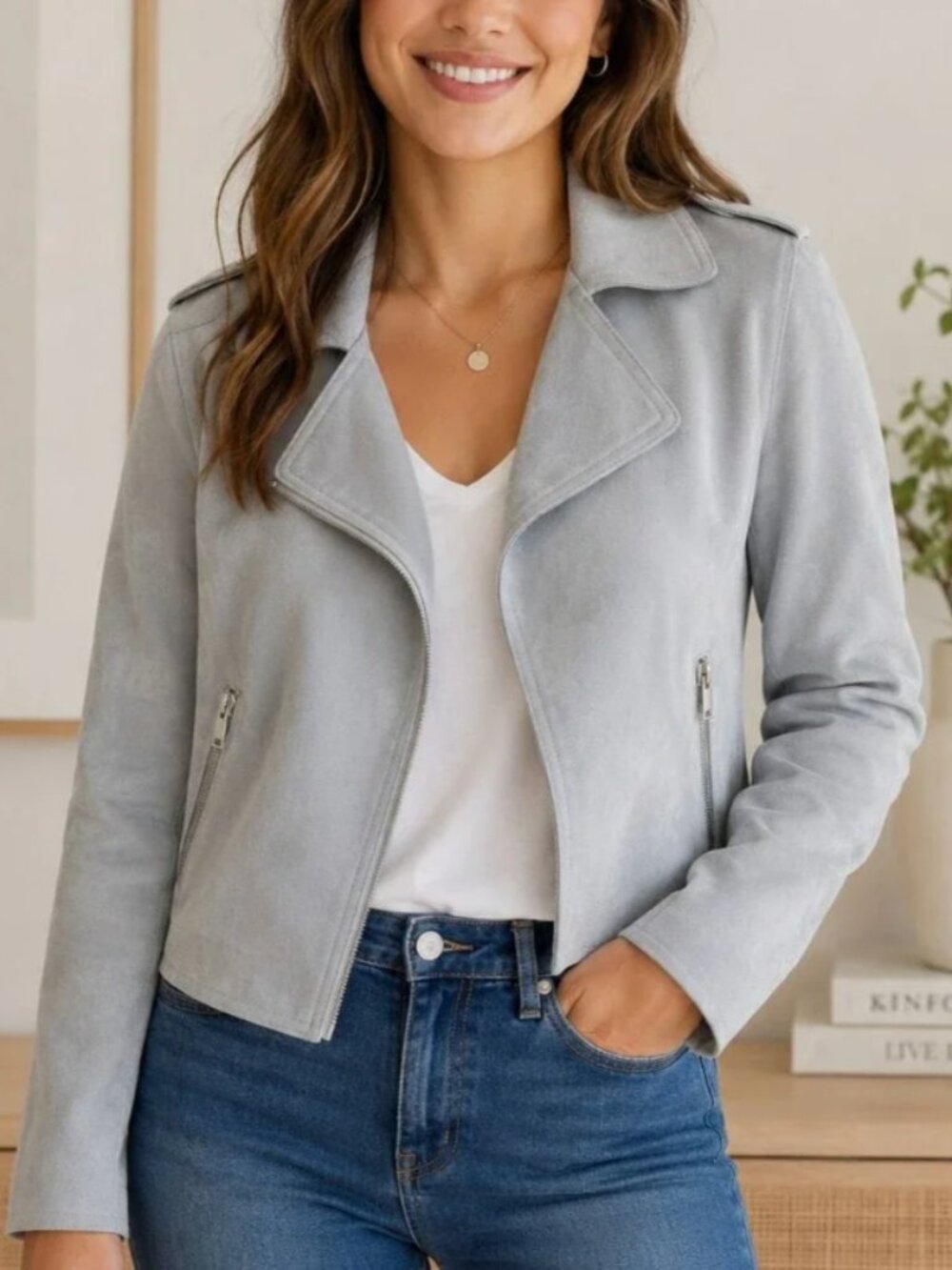 Anthropologie Faux Suede Baby Blue Expressway Moto Jacket, Size Small